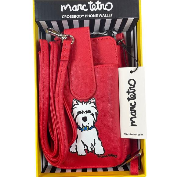MARC TETRO PHONE CROSSBODY WRISTLET WESTIE RED WHITE TERRIER KAWAII COMES W BOX - Picture 4 of 16